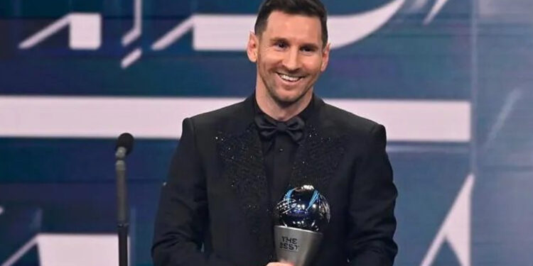 FILE PARIS, FRANCE - FEBRUARY 27: Lionel Messi poses with the Best FIFA Men's Payer 2022 award during The Best FIFA Football Awards 2022 on February 27, 2023 in Paris, France. (Photo by Aurelien Meunier/Getty Images)