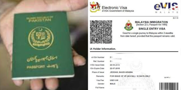 Malaysia visit visa fee from Pakistan in June 2024